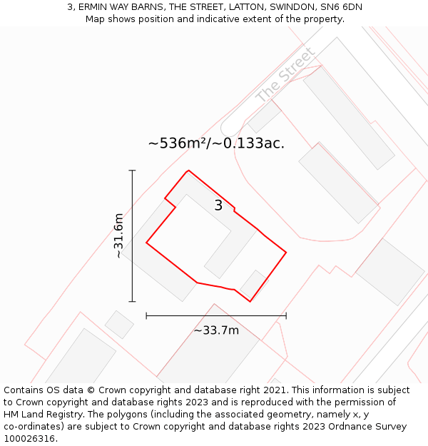 3, ERMIN WAY BARNS, THE STREET, LATTON, SWINDON, SN6 6DN: Plot and title map