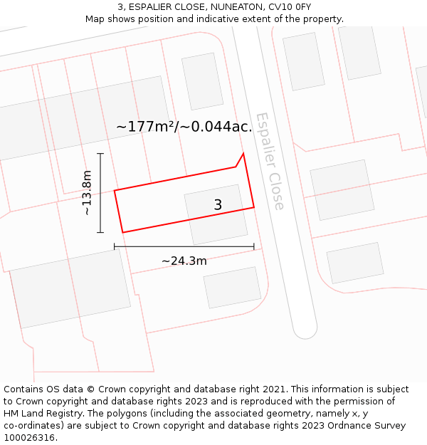 3, ESPALIER CLOSE, NUNEATON, CV10 0FY: Plot and title map