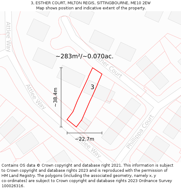 3, ESTHER COURT, MILTON REGIS, SITTINGBOURNE, ME10 2EW: Plot and title map