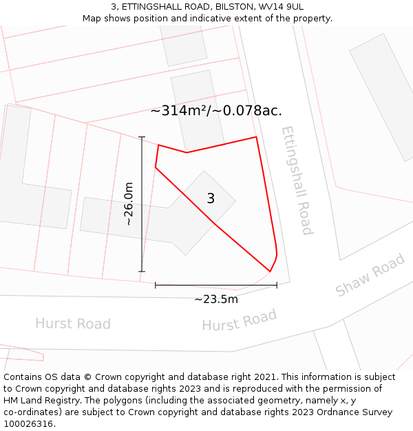 3, ETTINGSHALL ROAD, BILSTON, WV14 9UL: Plot and title map