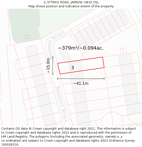 3, ETTRICK ROAD, JARROW, NE32 5SL: Plot and title map
