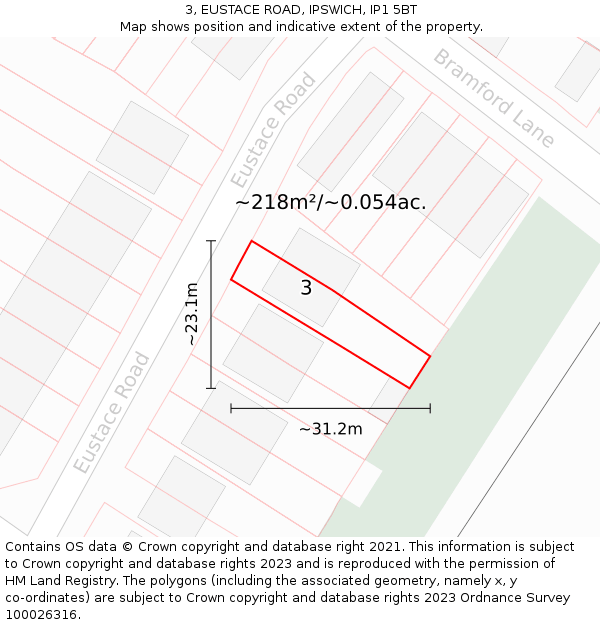3, EUSTACE ROAD, IPSWICH, IP1 5BT: Plot and title map