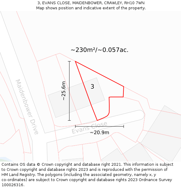 3, EVANS CLOSE, MAIDENBOWER, CRAWLEY, RH10 7WN: Plot and title map