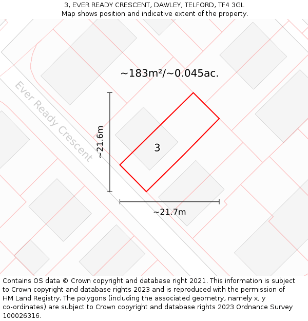 3, EVER READY CRESCENT, DAWLEY, TELFORD, TF4 3GL: Plot and title map