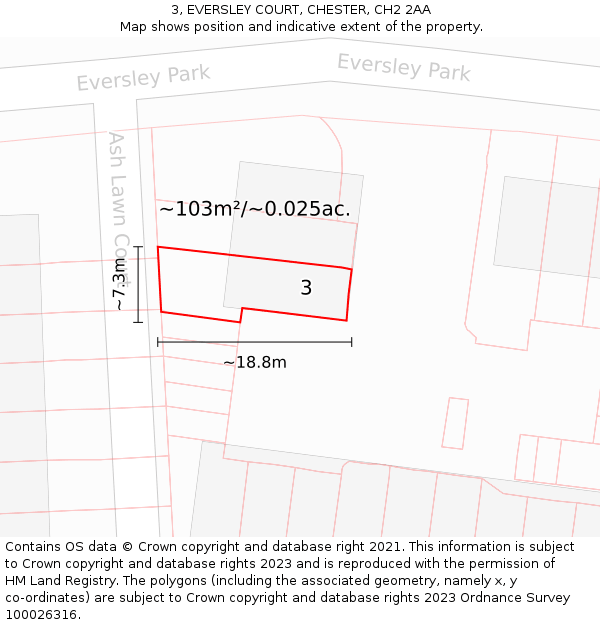 3, EVERSLEY COURT, CHESTER, CH2 2AA: Plot and title map