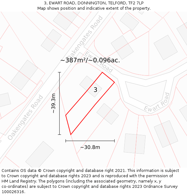 3, EWART ROAD, DONNINGTON, TELFORD, TF2 7LP: Plot and title map