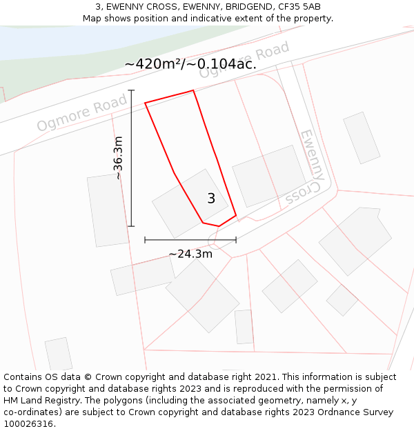 3, EWENNY CROSS, EWENNY, BRIDGEND, CF35 5AB: Plot and title map