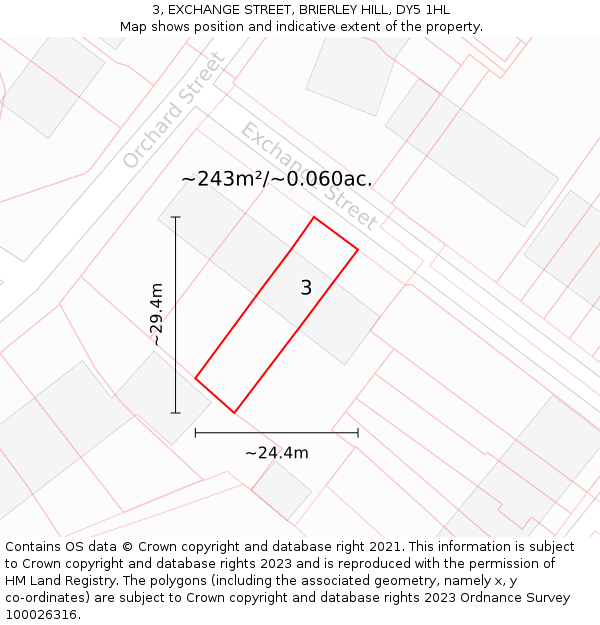 3, EXCHANGE STREET, BRIERLEY HILL, DY5 1HL: Plot and title map