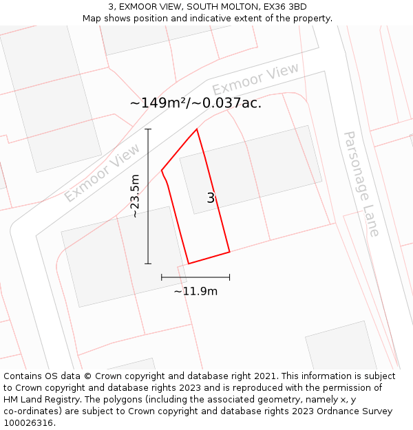3, EXMOOR VIEW, SOUTH MOLTON, EX36 3BD: Plot and title map