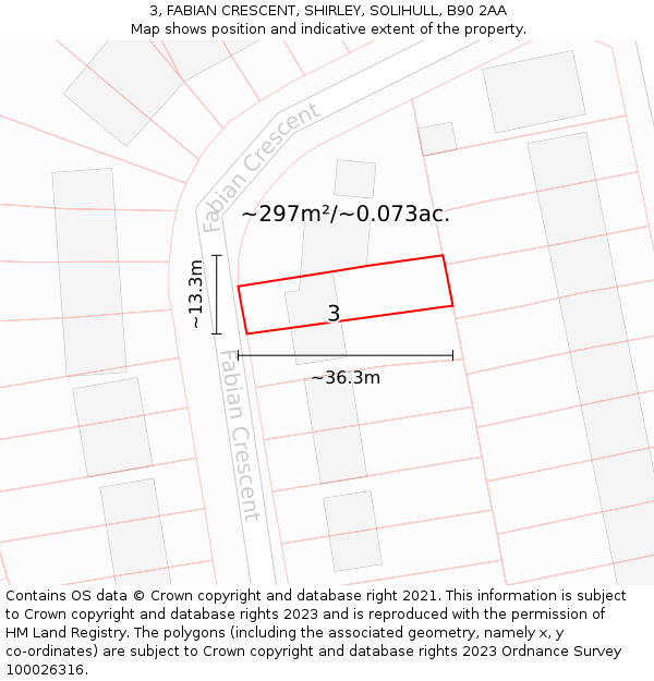 3, FABIAN CRESCENT, SHIRLEY, SOLIHULL, B90 2AA: Plot and title map