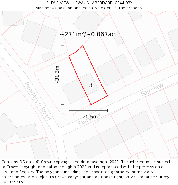 3, FAIR VIEW, HIRWAUN, ABERDARE, CF44 9RY: Plot and title map