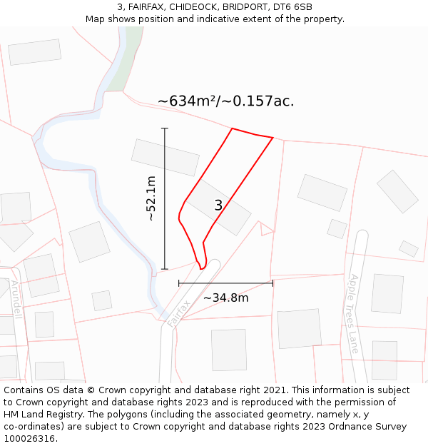 3, FAIRFAX, CHIDEOCK, BRIDPORT, DT6 6SB: Plot and title map