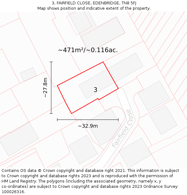 3, FAIRFIELD CLOSE, EDENBRIDGE, TN8 5FJ: Plot and title map