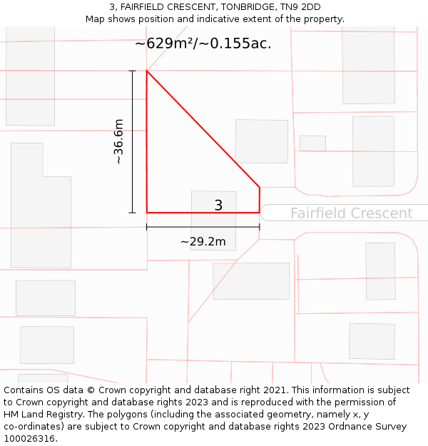 3, FAIRFIELD CRESCENT, TONBRIDGE, TN9 2DD: Plot and title map