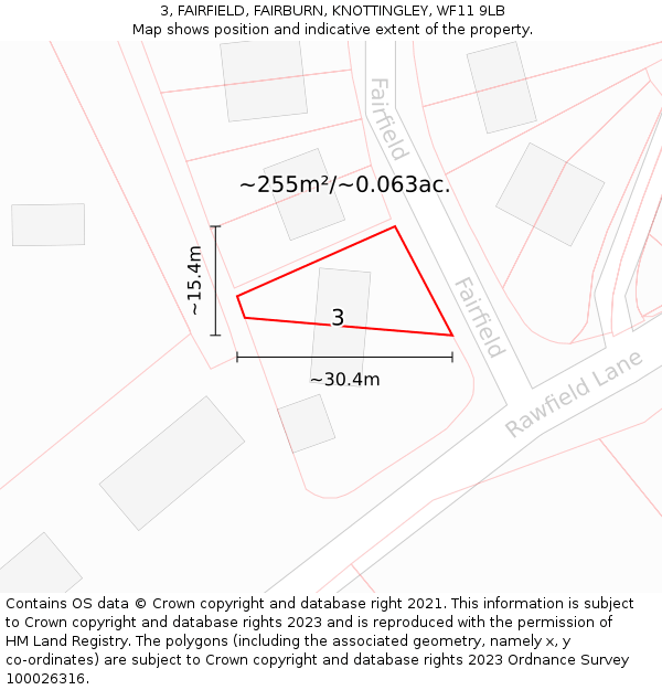 3, FAIRFIELD, FAIRBURN, KNOTTINGLEY, WF11 9LB: Plot and title map