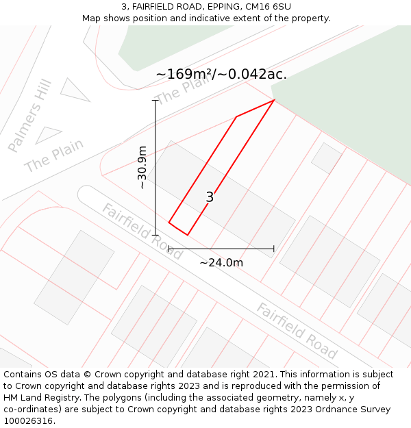 3, FAIRFIELD ROAD, EPPING, CM16 6SU: Plot and title map