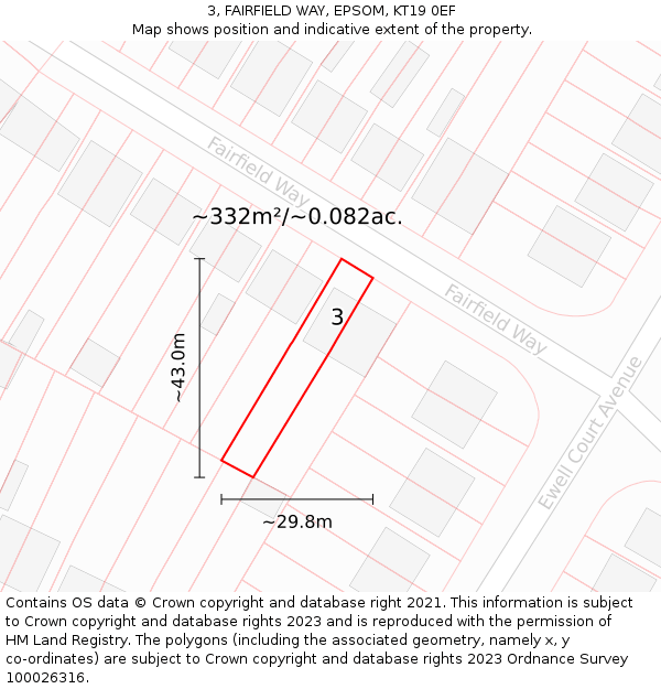 3, FAIRFIELD WAY, EPSOM, KT19 0EF: Plot and title map
