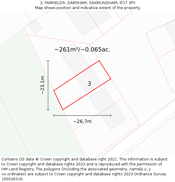 3, FAIRFIELDS, DARSHAM, SAXMUNDHAM, IP17 3PY: Plot and title map