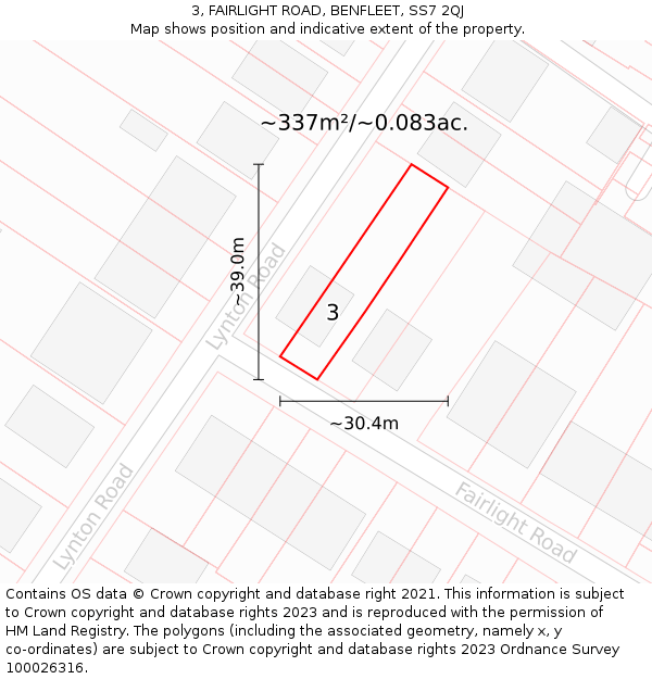 3, FAIRLIGHT ROAD, BENFLEET, SS7 2QJ: Plot and title map