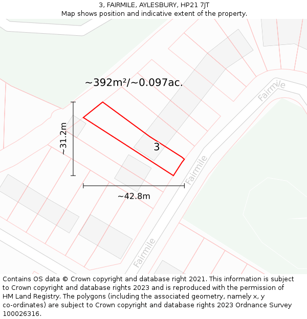 3, FAIRMILE, AYLESBURY, HP21 7JT: Plot and title map