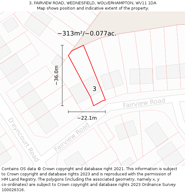 3, FAIRVIEW ROAD, WEDNESFIELD, WOLVERHAMPTON, WV11 1DA: Plot and title map