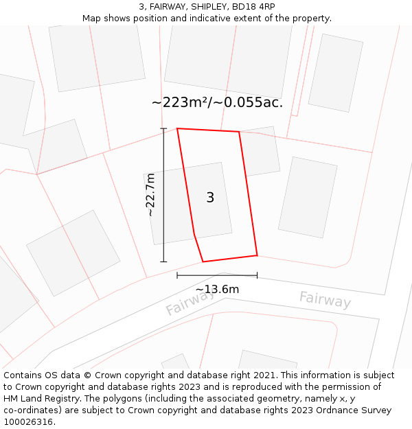 3, FAIRWAY, SHIPLEY, BD18 4RP: Plot and title map
