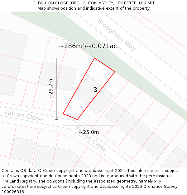 3, FALCON CLOSE, BROUGHTON ASTLEY, LEICESTER, LE9 6RT: Plot and title map