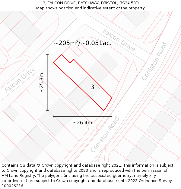 3, FALCON DRIVE, PATCHWAY, BRISTOL, BS34 5RD: Plot and title map