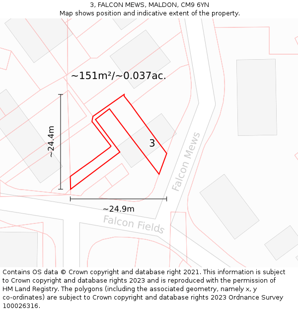 3, FALCON MEWS, MALDON, CM9 6YN: Plot and title map