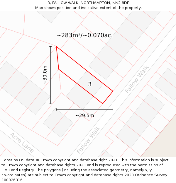 3, FALLOW WALK, NORTHAMPTON, NN2 8DE: Plot and title map