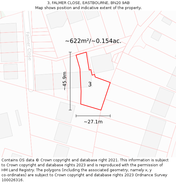3, FALMER CLOSE, EASTBOURNE, BN20 9AB: Plot and title map