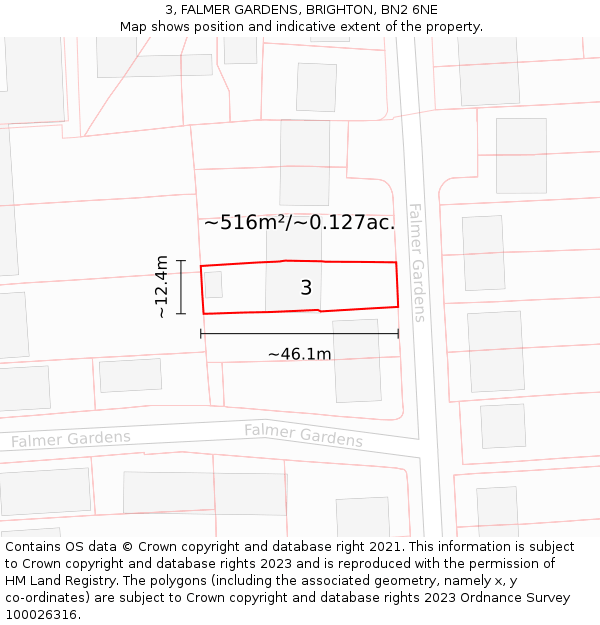 3, FALMER GARDENS, BRIGHTON, BN2 6NE: Plot and title map