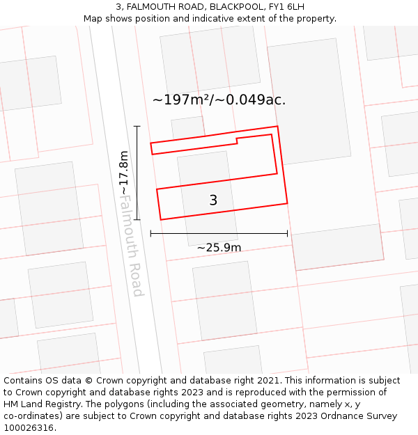 3, FALMOUTH ROAD, BLACKPOOL, FY1 6LH: Plot and title map