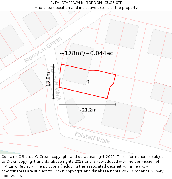 3, FALSTAFF WALK, BORDON, GU35 0TE: Plot and title map