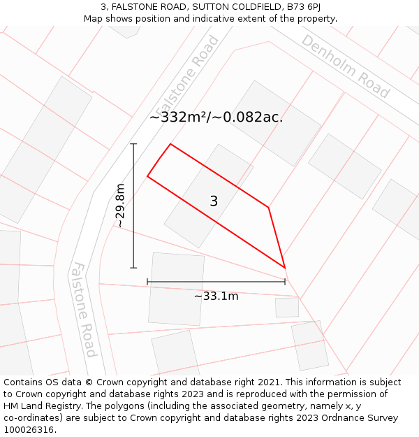 3, FALSTONE ROAD, SUTTON COLDFIELD, B73 6PJ: Plot and title map