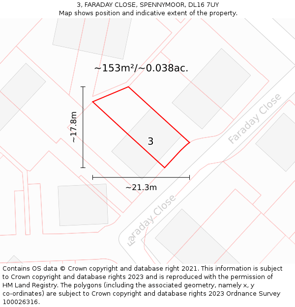 3, FARADAY CLOSE, SPENNYMOOR, DL16 7UY: Plot and title map