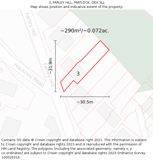 3, FARLEY HILL, MATLOCK, DE4 3LL: Plot and title map