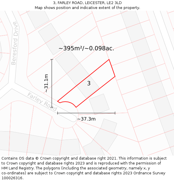 3, FARLEY ROAD, LEICESTER, LE2 3LD: Plot and title map