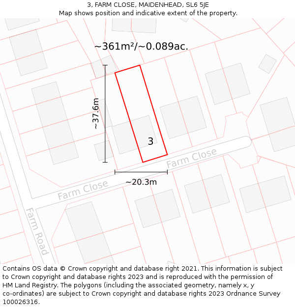 3, FARM CLOSE, MAIDENHEAD, SL6 5JE: Plot and title map