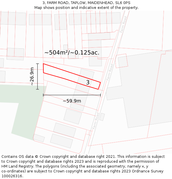 3, FARM ROAD, TAPLOW, MAIDENHEAD, SL6 0PS: Plot and title map