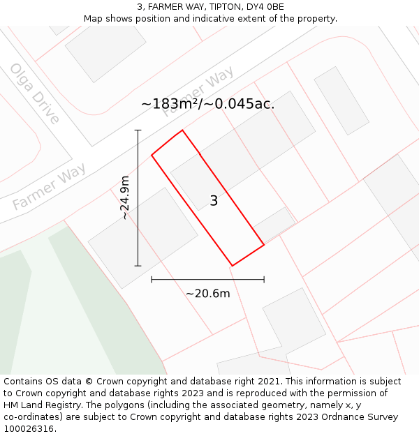 3, FARMER WAY, TIPTON, DY4 0BE: Plot and title map