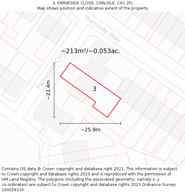 3, FARNESIDE CLOSE, CARLISLE, CA1 2FL: Plot and title map