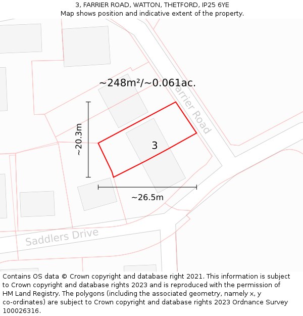 3, FARRIER ROAD, WATTON, THETFORD, IP25 6YE: Plot and title map