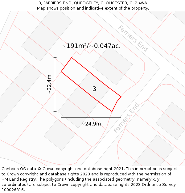 3, FARRIERS END, QUEDGELEY, GLOUCESTER, GL2 4WA: Plot and title map