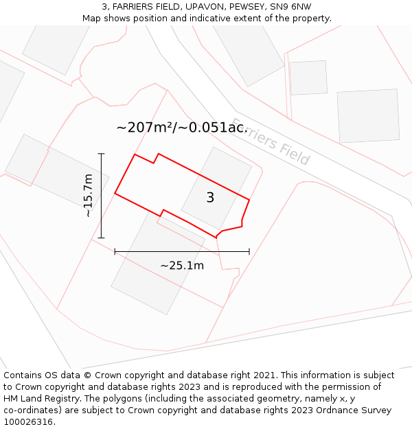 3, FARRIERS FIELD, UPAVON, PEWSEY, SN9 6NW: Plot and title map