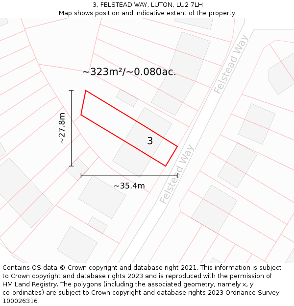 3, FELSTEAD WAY, LUTON, LU2 7LH: Plot and title map