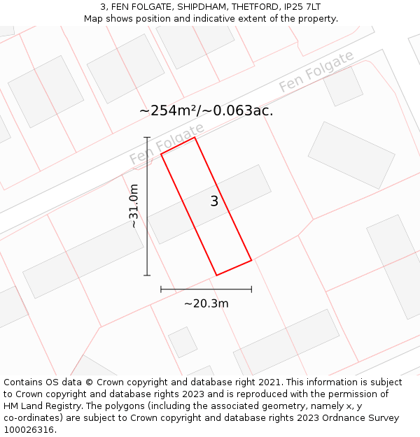 3, FEN FOLGATE, SHIPDHAM, THETFORD, IP25 7LT: Plot and title map