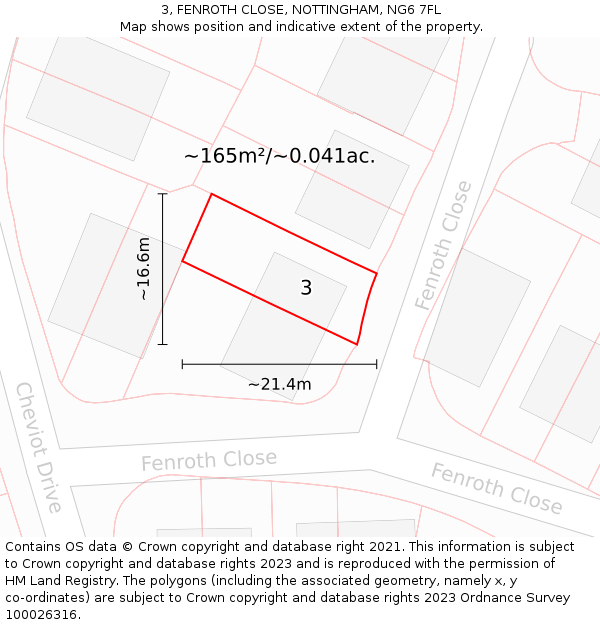 3, FENROTH CLOSE, NOTTINGHAM, NG6 7FL: Plot and title map