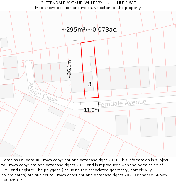 3, FERNDALE AVENUE, WILLERBY, HULL, HU10 6AF: Plot and title map