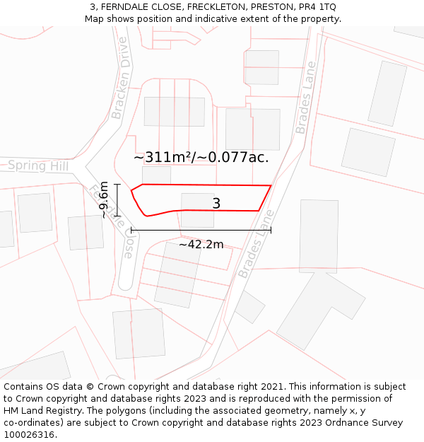 3, FERNDALE CLOSE, FRECKLETON, PRESTON, PR4 1TQ: Plot and title map